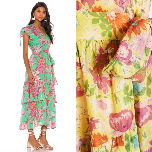 Banjanan Mercy Floral Short Sleeve Midi Wrap Dress - Picture 3 of 13